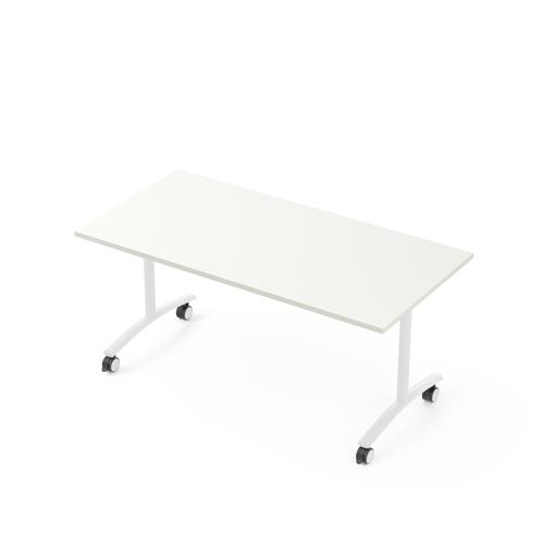 Modular Snow White Melamine Rectangular flip-top Table W. 180 x D. 80 x H. 73.5 cm - Melamine worktop th. 25 mm White smooth metal metal legs on casto