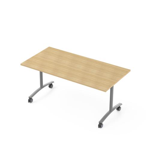 Modular Light Oak Melamine Rectangular flip-top Table W. 180 x D. 80 x H. 73.5 cm - Melamine worktop th. 25 mm aluminium grey smooth metal metal legs 