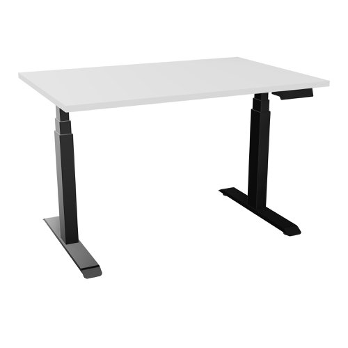 Power assisted height-adjustment Axel desk W. 120 x D. 80 cm - snow white melamine worktop 25 mm thick - black smooth metal legs