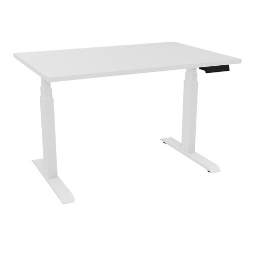 Power assisted height-adjustment Axel desk W. 120 x D. 80 cm - snow white melamine worktop 25 mm thick - white smooth metal legs