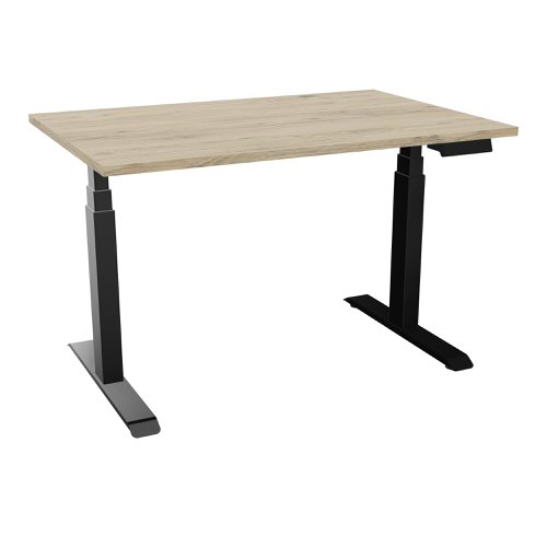 Power assisted height-adjustment Axel desk W. 120 x D. 80 cm - Brunswick oak melamine worktop 25 mm thick - black smooth metal legs