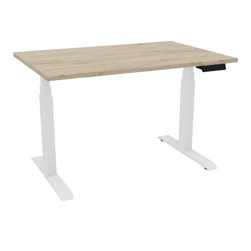 Power assisted height-adjustment Axel desk W. 120 x D. 80 cm - Brunswick oak melamine worktop 25 mm thick - white smooth metal legs