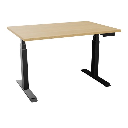 Power assisted height-adjustment Axel desk W. 120 x D. 80 cm - light oak melamine worktop 25 mm thick - black smooth metal legs