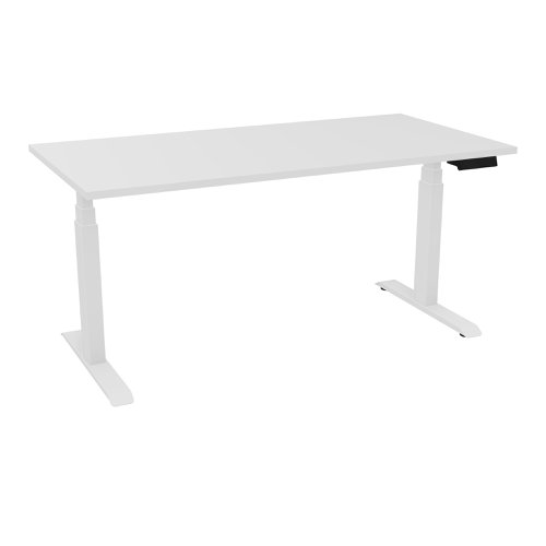 Power assisted height-adjustment Axel desk W. 160 x D. 80 cm - snow white melamine worktop 25 mm thick - white smooth metal legs