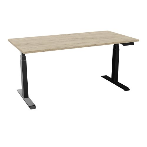 Power assisted height-adjustment Axel desk W. 160 x D. 80 cm - Brunswick oak melamine worktop 25 mm thick - black smooth metal legs