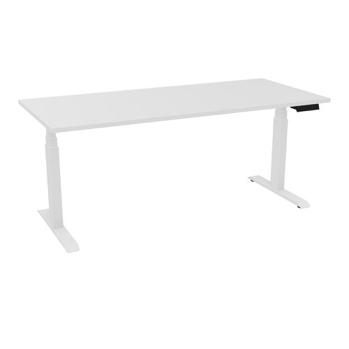 Power assisted height-adjustment Axel desk W. 180 x D. 80 cm - snow white melamine worktop 25 mm thick - white smooth metal legs