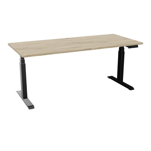 Power assisted height-adjustment Axel desk W. 180 x D. 80 cm - Brunswick oak melamine worktop 25 mm thick - black smooth metal legs