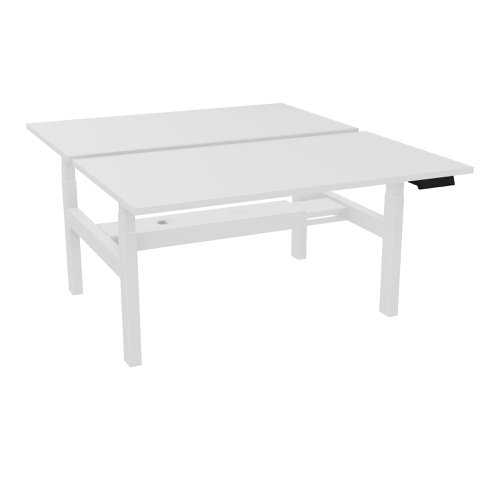 Power assisted height-adjustment Axel bench desk W. 140 x D. 80 cm - snow white melamine worktop 25 mm thick - white smooth metal legs