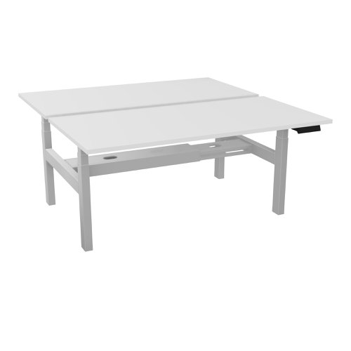 Power assisted height-adjustment Axel bench desk W. 160 x D. 80 cm - snow white melamine worktop 25 mm thick - white smooth metal legs