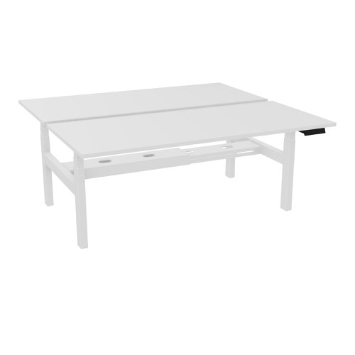 Power assisted height-adjustment Axel bench desk W. 180 x D. 80 cm - snow white melamine worktop 25 mm thick - white smooth metal legs