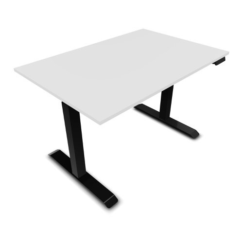 Lutz 2 Rectangular Electrically Height Adjustable Desk W120 x D80 x Thk. 19 mm Snow White Melamine Finish Square Section 70x70mm Black Legs