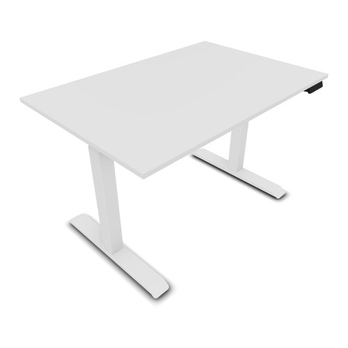 Lutz 2 Rectangular Electrically Height Adjustable Desk W120 x D80 x Thk. 19 mm Snow White Melamine Finish Square Section 70x70mm White Legs