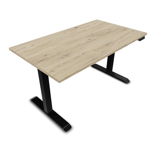 Lutz 2 Rectangular Electrically Height Adjustable Desk W140 x D80 x Thk. 19 mm Snow White Melamine Finish Square Section 70x70mm Black Legs