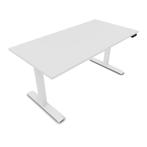 Lutz 2 Rectangular Electrically Height Adjustable Desk W160 x D80 x Thk. 19 mm Snow White Melamine Finish Square Section 70x70mm White Legs