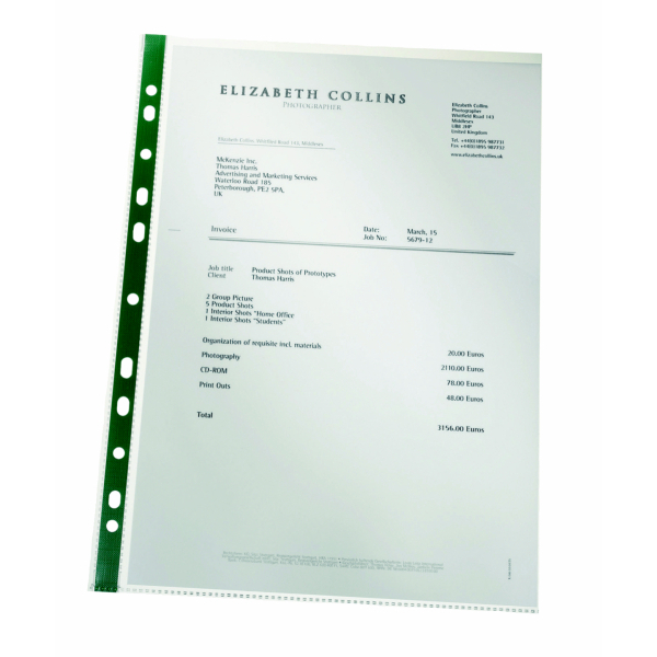 Leitz Premium Presentation Pocket Green Strip Top Opening 80 Micron A4 Ref 147710002 [Pack 100]