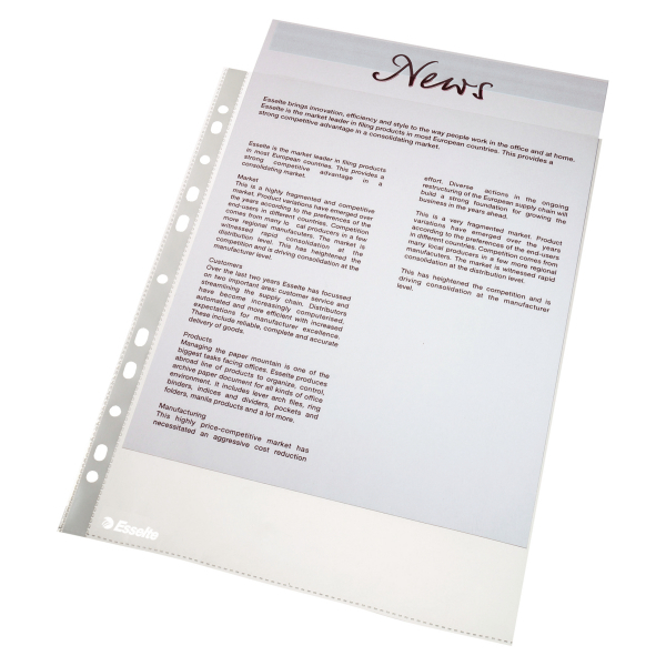 Esselte Economy Punched Pocket Polypropylene Top-opening 43 Micron A4 Clear Ref 56133 [Pack 100]
