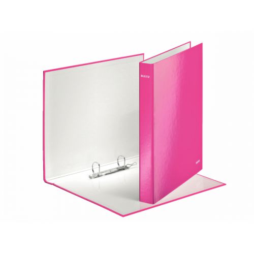 Leitz WOW Ring Binder Laminated Paper on Board 2 D-Ring A4 25mm Rings Pink (Pack 10) 42410023