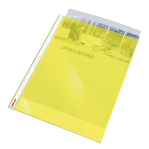 Esselte Coloured Punched Pocket Polypropylene Top-opening 55 Micron A4 Yellow Ref 47201 [Pack 10]