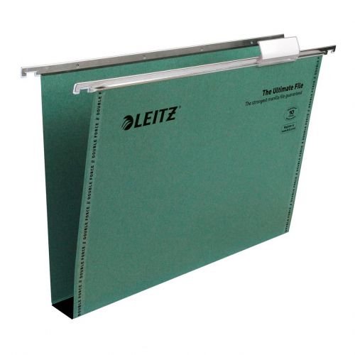 Leitz Ultimate Clenched Bar Foolscap Suspension File Card 30mm Green (Pack 50) 17450055