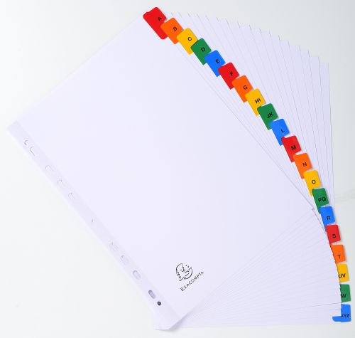 20 Part A4 indices with reinforced plastic coloured tabs.  Made from 160gsm white card.  Features printed index page for identifying contents.  Pre-punched so they can be inserted into most files and folders.   FSC® Certified.