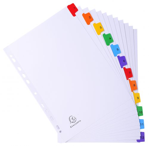 20434EX - Exacompta Index 1-12 A4 160gsm Card White with Coloured Mylar Tabs - 1112E