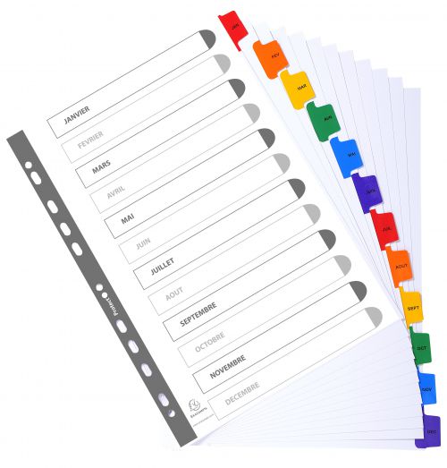Exacompta Guildhall Mylar Index Coloured Tabs 12-Part January-December A4 White 1113E