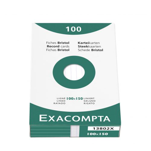 Exacompta Record Cards Ruled 150x100mm White (Pack 100) 13802X