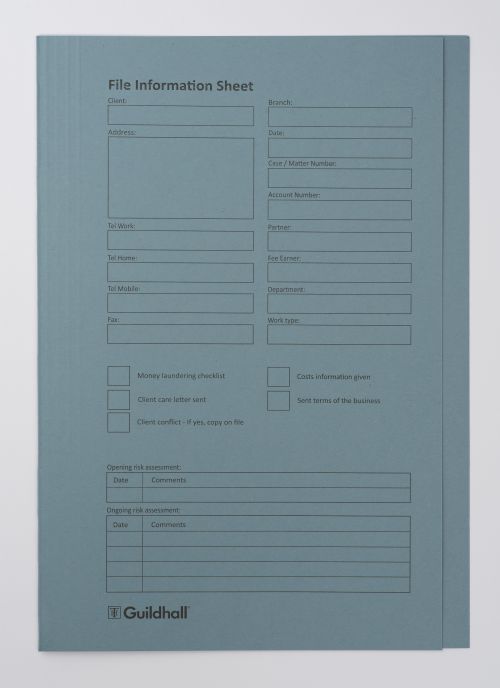 Guildhall Pre-printed Square Cut Folder Blue - Pack of 100