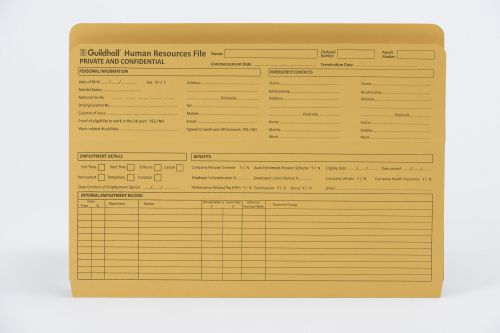 Guildhall Pre-Printed HR File Manilla 244x355mm 315gsm Yellow (Pack 50)