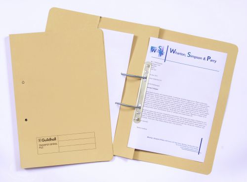 Exacompta Guildhall Heavyweight Transfer Spiral Pocket File Foolscap Yellow (Pack of 25) 211/6003