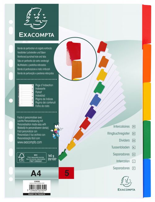 Exacompta 5 Part Dividers with Reinforced Mylar Tabs