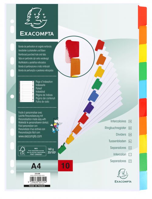 Exacompta 10 Part Dividers with Reinforced Mylar Tabs