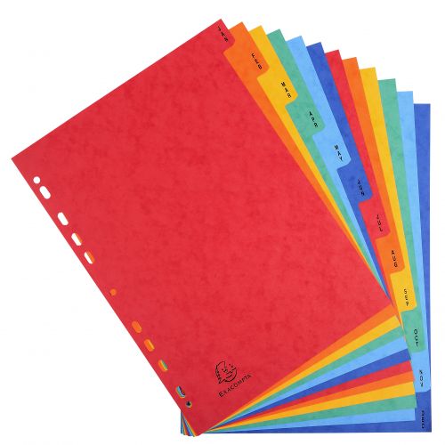 Exacompta Index Jan-Dec A4 225gsm Pressboard Assorted Colours - 3109Z 67043EX Buy online at Office 5Star or contact us Tel 01594 810081 for assistance