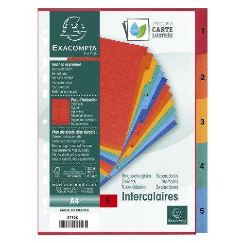 Exacompta Europa Coloured Pressboard Index 1-5 A4 3110Z