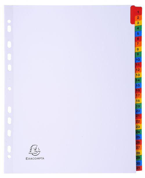 20476EX - Exacompta Index 1-31 A4 Extra Wide 160gsm Card White with Coloured Mylar Tabs - 4131E