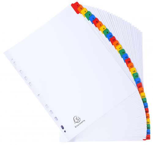Exacompta Index 1-31 A4 Extra Wide 160gsm Card White with Coloured Mylar Tabs - 4131E 20476EX Buy online at Office 5Star or contact us Tel 01594 810081 for assistance