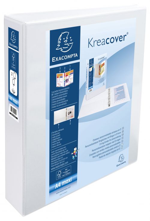 Exacompta Kreacover Presentation Ring Binder PVC 2 D-Ring A4 40mm Rings White (Pack 10) - 51823E 47412EX Buy online at Office 5Star or contact us Tel 01594 810081 for assistance