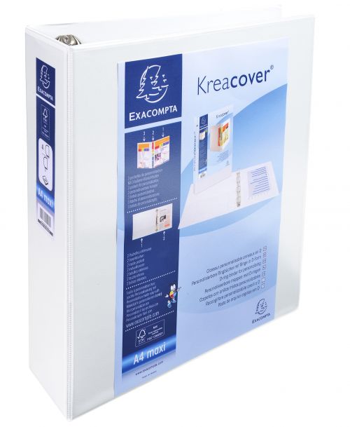 Exacompta Kreacover Presentation Ring Binder Polypropylene 90mm Spine 4 D-Ring A4+ 60mm Rings White (Pack 10) - 51845E 69560EX Buy online at Office 5Star or contact us Tel 01594 810081 for assistance
