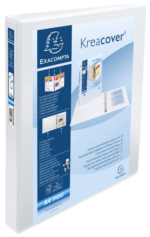 Exacompta Kreacover Presentation Ring Binder PVC 4 D-Ring A4 25mm Rings White (Pack 10) - 51846E