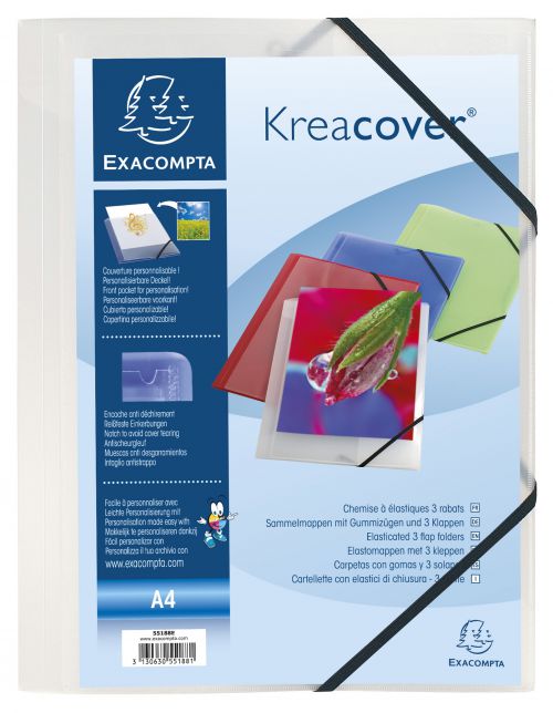 Exacompta Kreacover Elasticated 3 Flap Folder Frosted (Pack 5) - 55188E