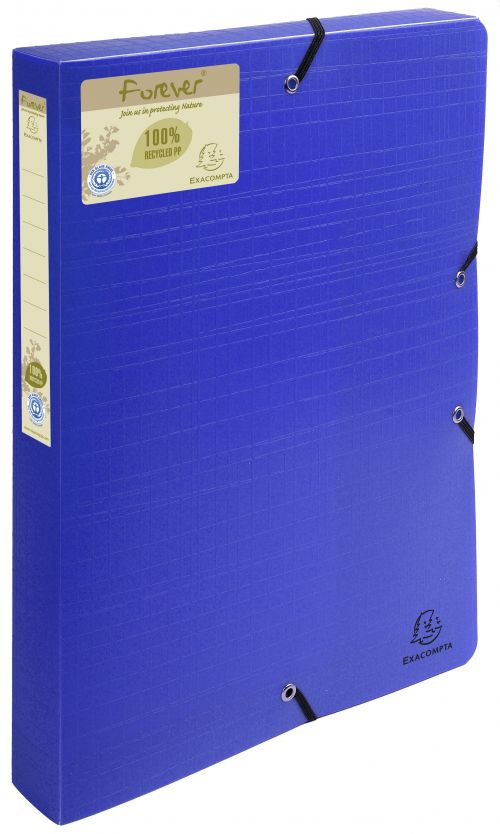 Exacompta Forever Box File Recycled Polypropylene A4 40mm Spine Width Elastic Closure Blue (Pack 8)