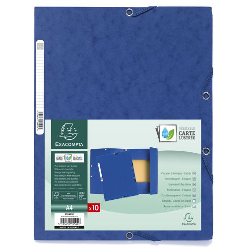 Europa 3 Flap Folder Manilla 240x320mm Elasticated 400gsm Blue (Pack 10)