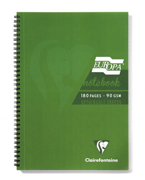 Clairefontaine Europa A4 Wirebound Card Cover Notebook Ruled 180 Pages Green (2x Pack 5 + FREE Pack of A5) - 2x5800Z + 5810Z