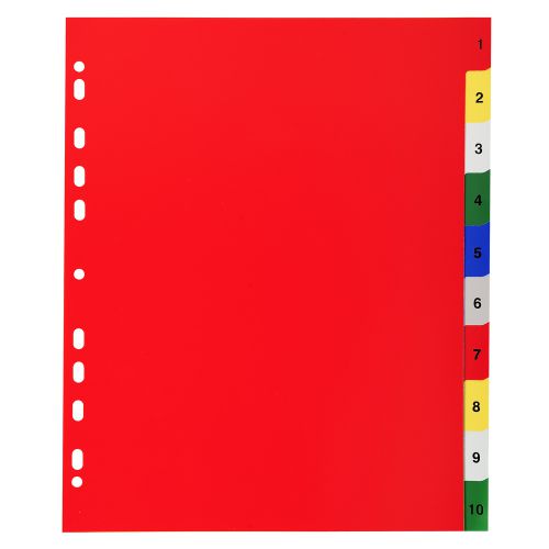 Exacompta Index 1-10 A4 Extra Wide 120 Micron Polypropylene Bright Assorted Colours - 84E 20504EX Buy online at Office 5Star or contact us Tel 01594 810081 for assistance