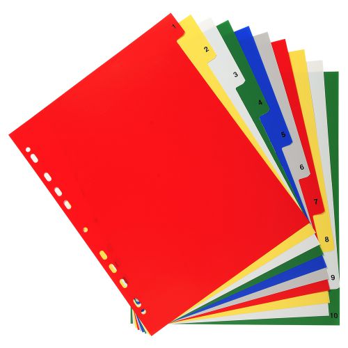 Exacompta Index 1-10 A4 Extra Wide 120 Micron Polypropylene Bright Assorted Colours - 84E Printed File Dividers 20504EX