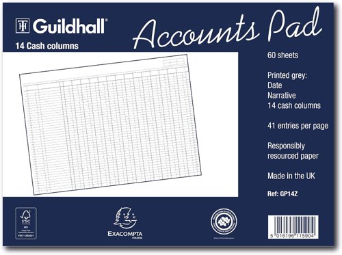 Exacompta Guildhall Account Pad 14-Column Cash 298x406mm 1590