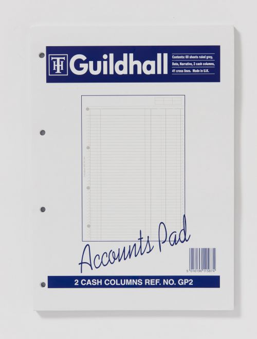 Guildhall A4 Ruled Account Pad with 2 Cash Columns and 60 Pages White GP2Z