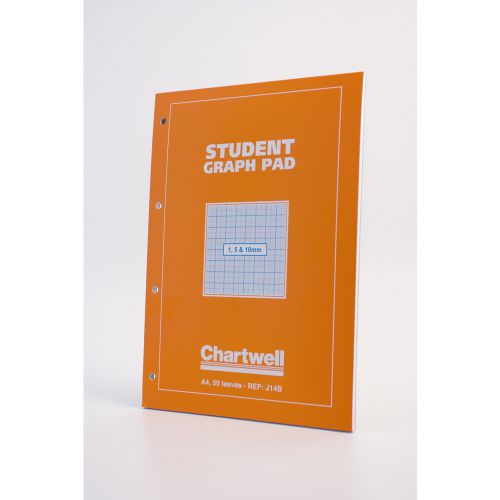 Chartwell Student A4 Graph Pad 1/5/10mm Grid 70gsm 50 Sheets White/Blue Gridded Paper (Pack 10) - J14BZ