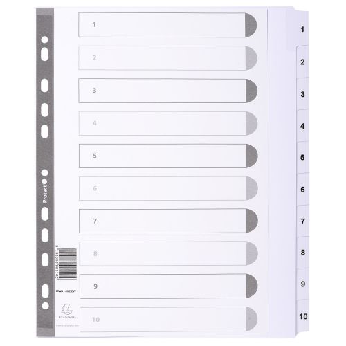 Exacompta Index 1-10 A4 Extra Wide 160gsm Card White with White Mylar Tabs - MWD1-10Z-EW