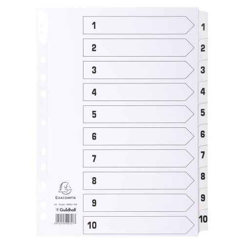 Exacompta Index 1-10 A4 160gsm Card White with White Mylar Tabs